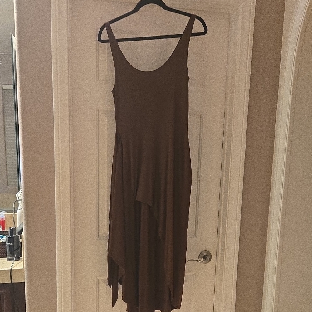 Reformation Asymmetrical Brown Dress